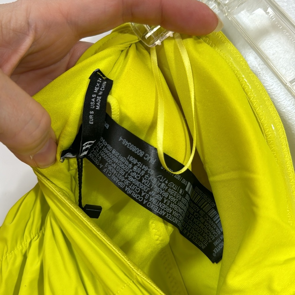 *NEW* ZARA STRAPLESS NEON YELLOW RUCHED ONE PIECE SWIM SUIT SMALL - Picture 7 of 8